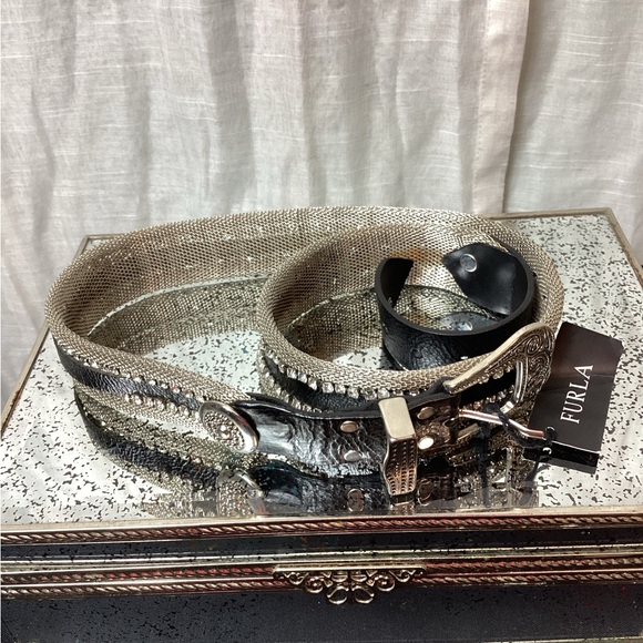 NWT Furla Rhinestone & Chain mesh belt main image 4